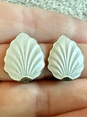 Vintage 925 Sterling Silver White Enamel Clip Earrings Made in Norway